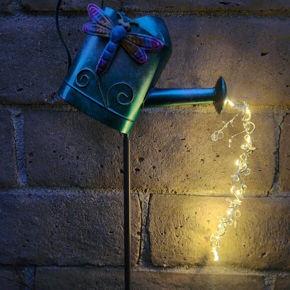 35" H, Metal Dragonfly Watering Can Solar Stake Garden Decor - Picture 1 of 4